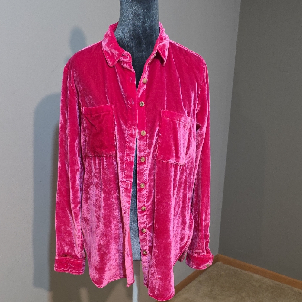 Anthropologie Pilcro The Hadley Velvet Relaxed Button‎ Down Sz 0